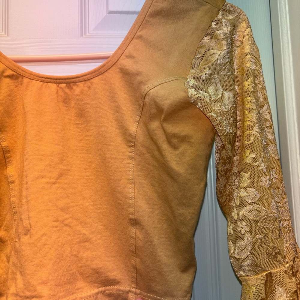 Mustard Lace Bell Sleeve Cropped Top – Boho Fairycore Festival Style - Picture 5 of 8